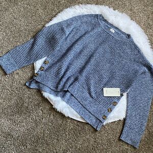 Joie Knit Ribbed Tunic Sweater NEW Blue Side Buttons Women’s Size XL